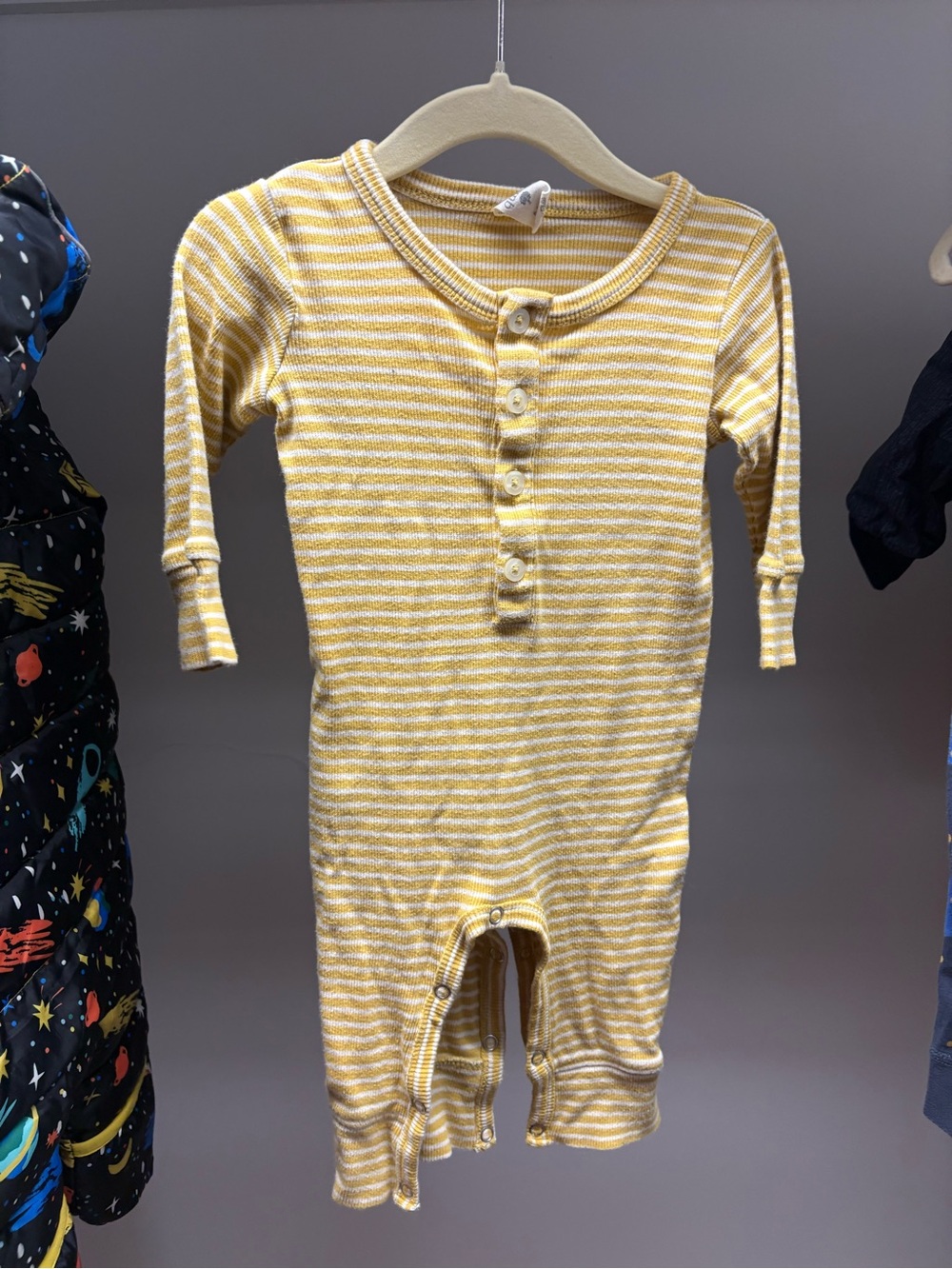 kate quinn Yellow and White Striped Ribbed Long-Sleeve One-Piece